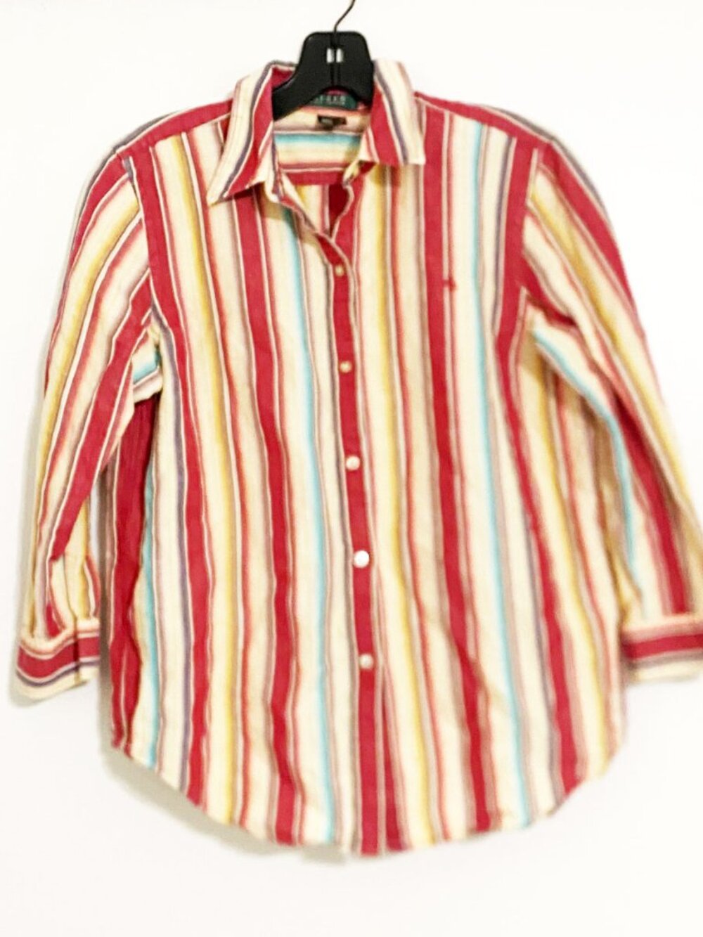 RALPH LAUREN SW Color Palette Striped Linen Blend Button Blouse - Picture 2 of 4